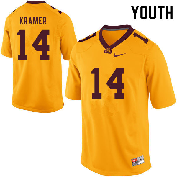 Youth #14 Cole Kramer Minnesota Golden Gophers College Football Jerseys Sale-Yellow - Click Image to Close